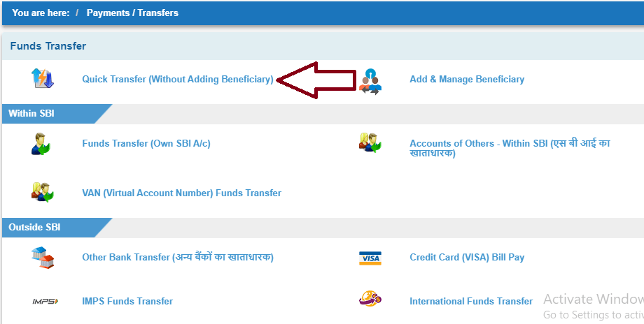 Quick Transfer - SBI Account Money transfer