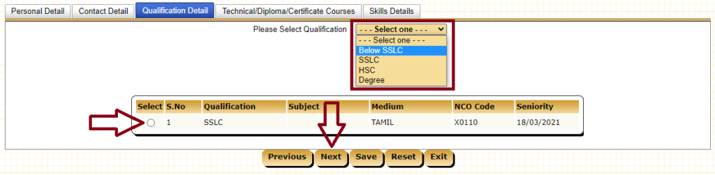 Select Qualification and Click Next